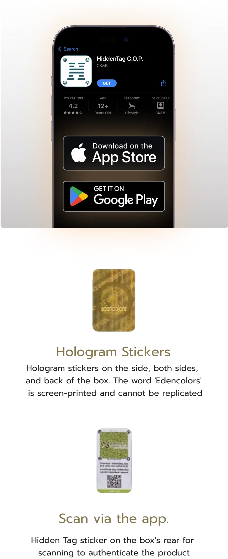 Edencolors  Verify with QR code and Hologram